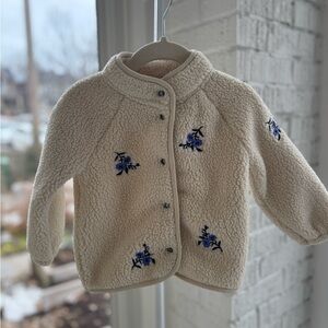 Old Navy Cream Sherpa Baby Jacket with Blue Floral Embroidery (12–18M)